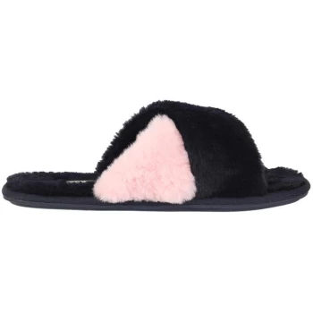 Image of Jack Wills Faux Fur Cross Over Slippers - Navy/Pink
