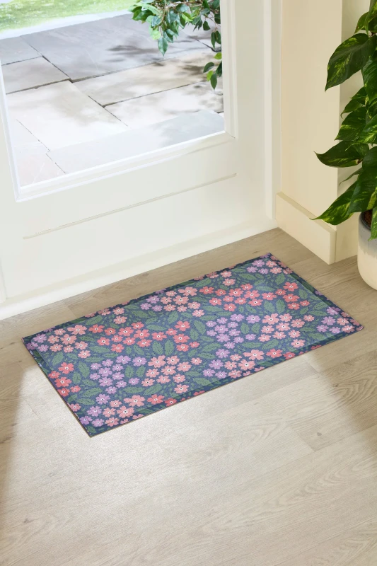 Image of Artsy Mats Blue & Pink Floral Indoor Outdoor Doormat (70 X 40Cm), Blue 9.51E+12