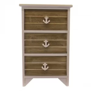 Image of Chest Of 3 Drawers With Nautical Anchor Handles In Grey & White