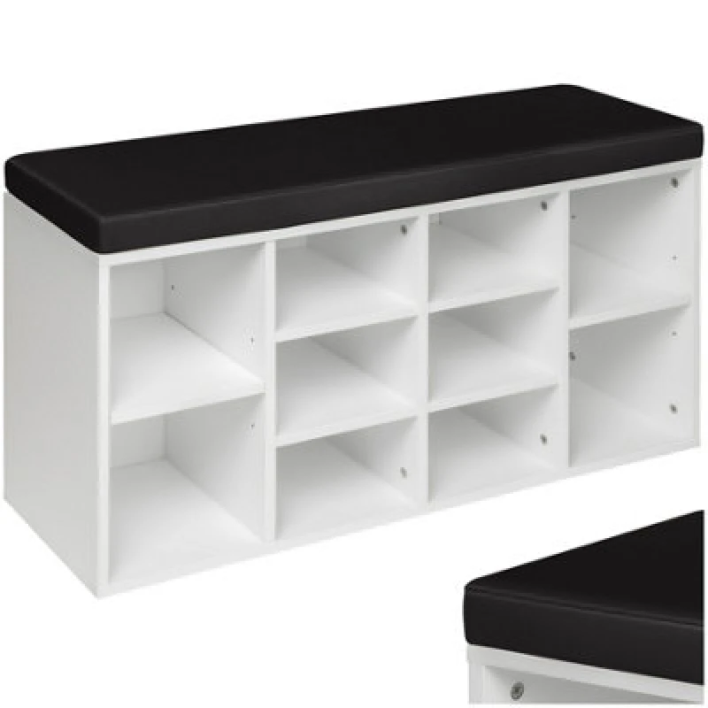 Image of Tectake Shoe Rack - Storage Cabinet For 10 Pairs Of Shoes, Bench With Seat Cushion, 103.5 X 48 X 30 Cm - 103.5cm - Black/white