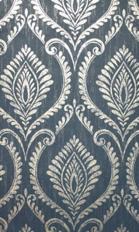 Image of Crown Estelle Damask Navy Wallpaper M1758