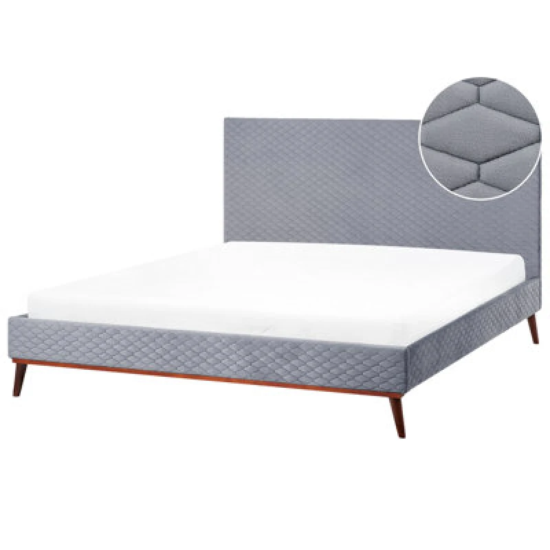 Image of Beliani Bed Velvet Bayonne 180 X 200 Cm (Eu Super King) Light Grey