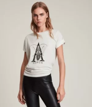 Image of AllSaints Womens Chasma Imogen Boy T-Shirt, Off White, Size: XS/S