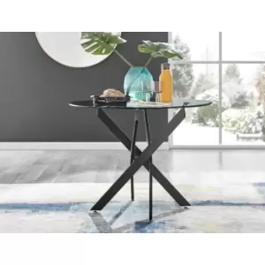 Image of Furniturebox UK - Furniturebox Novara 100cm Round 4 seat Black Metal Leg Glass Dining Table