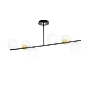Image of Floki Black/Gold Globe Ceiling Light with White Glass Shades, 6x E14