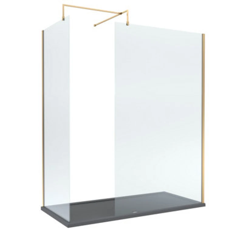 Image of Balterley 8mm Glass Wetroom Screens Brushed Brass and Grey Tray 1700 x 800mm Grey
