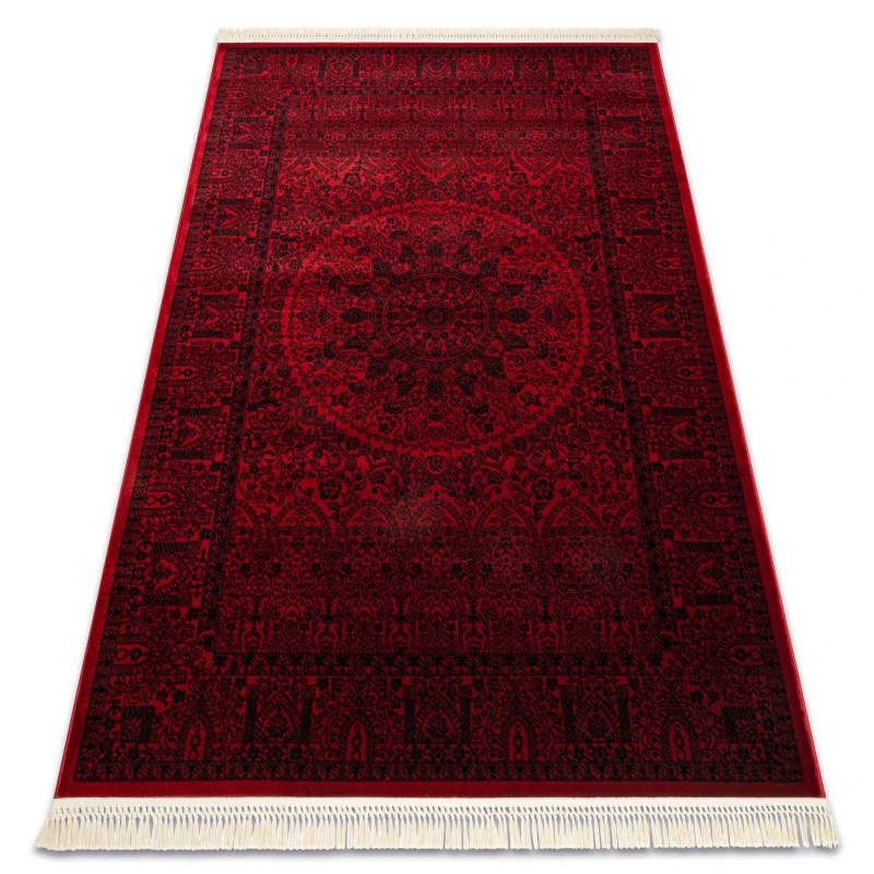 Image of RugsX Orient 6039 Carpet Burgundy / Black Frame, Rosette, Oriental, With Fringes 200X290 Cm