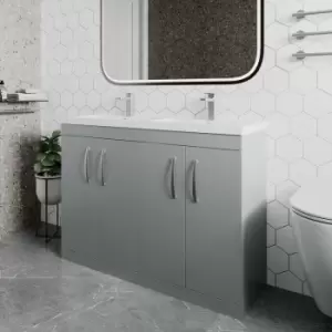 Image of Nuie - Athena Floor Standing 4-Door Vanity Unit with Double Ceramic Basin 1200mm Wide - Gloss Grey Mist