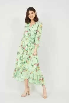 Image of Floral Butterfly Wrap High Low Dress in Sage