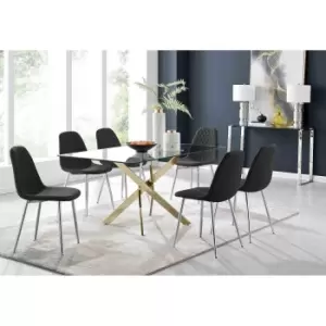 Image of Furniture Box Leonardo 6 Gold Dining Table and 6 Black Corona Silver Leg Chairs