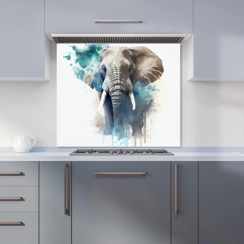 Image of Warren Reed - Designer Majestic Elephant Splashart Kitchen Splashback in Grey Size: 600mm x 750mm Grey Unisex 600mm x 750mm