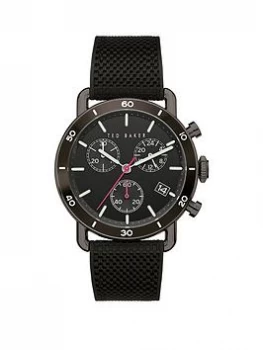 Image of Ted Baker Black and Pink Detail Chronograph Dial Black Silicone Strap Watch, One Colour, Men