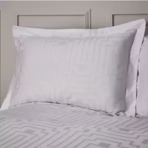 Image of Satin Geo Jacquard 100% Cotton 180 Thread Count Oxford Pillow Case, White, Pair - Bianca
