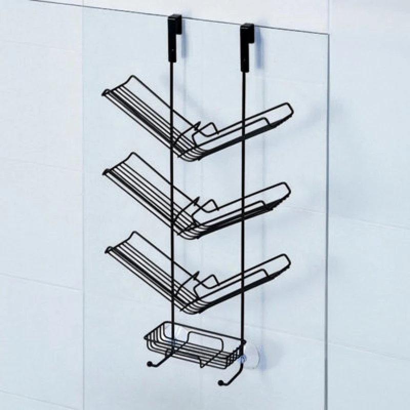 Image of Showerdrape Atrium Collection Black Steel Hanging Shower Caddy Black