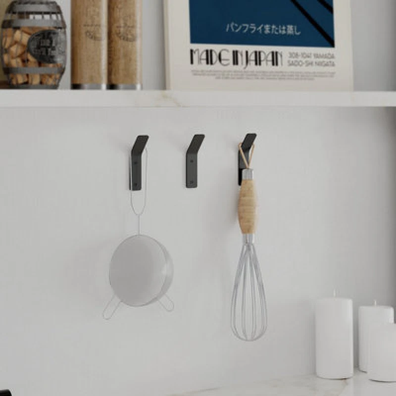 Image of Decortie Modern Hary Unique Metal Triple Hooks For Hanging Set Of 3 Matte Black Hooks Kitchen, Waterproof, Stainless Steel Hooks