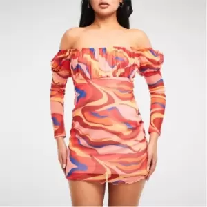 Image of Missguided Petite Swirl Print Mesh Mini Dress - Multi
