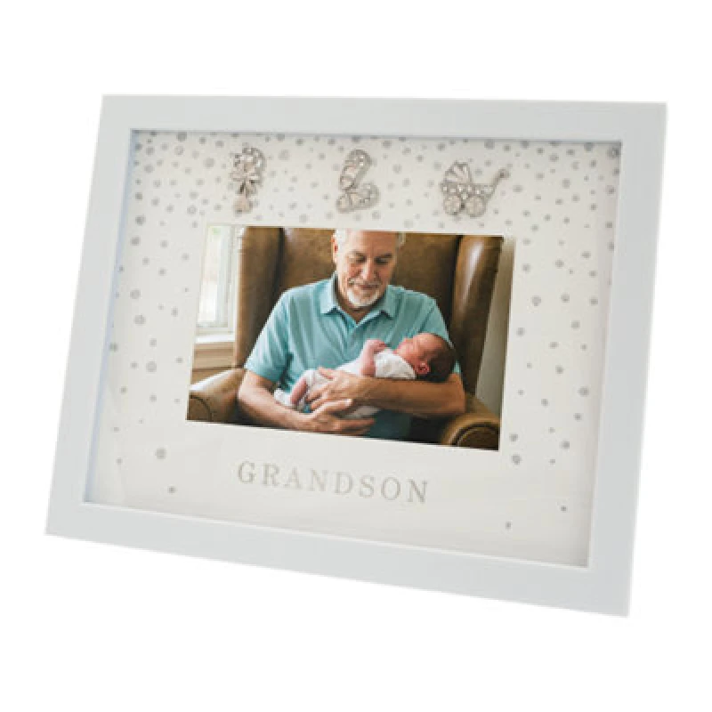 Image of Happy Homewares Modern Grandson 4X6 White Picture Frame With Silver Foil Falling Dots