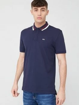 Image of Tommy Jeans Classics Tipped Stretch Short Sleeve Polo Shirt - Navy Size M Men