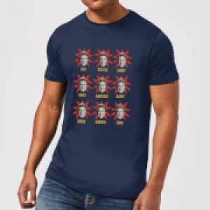 Image of Elf Faces Mens Christmas T-Shirt - Navy - M