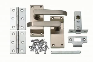 Image of Wickes Toronto Victorian Straight Latch Door Handle Set - Satin Nickel 1 Pair