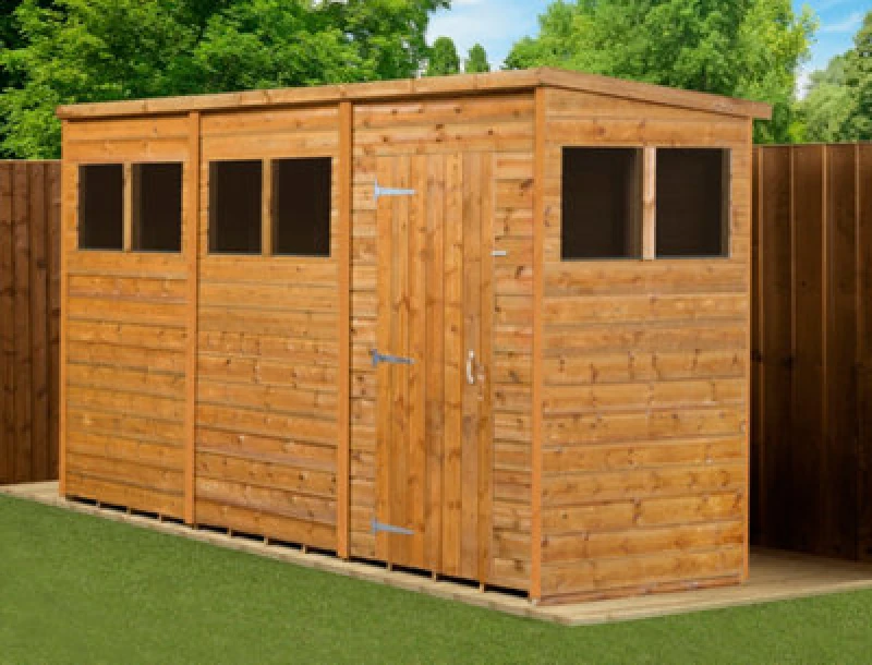 Image of Empire Sheds Empire Modular Pent 12X4 Dipped Treated Tongue And Groove Wooden Garden Shed With Windows (12' X 4' / 12ft X 4ft) (12X4)