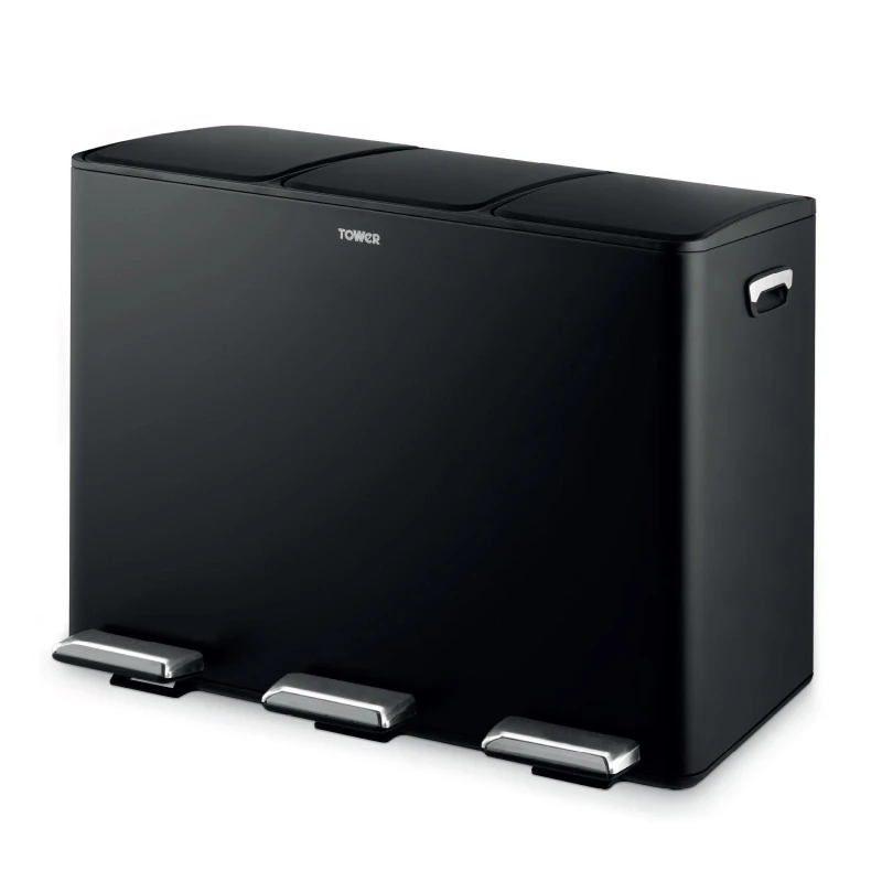 Image of Tower Tower 45L Black Recycling Pedal Bin Black - Tower Black MP24601