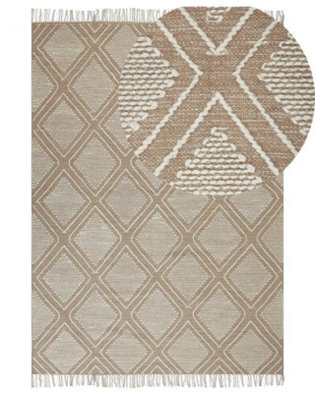 Image of Beliani Rug Kacem Beige 140 X 200 Cm Cotton