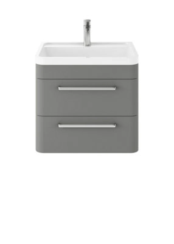 Image of Nuie Hudson Reed Solar Wall Hung Vanity Unit With Polymarble Basin, Modern 2 Drawer Bathroom Sink Vanity Unit In Cool Grey, 600mm