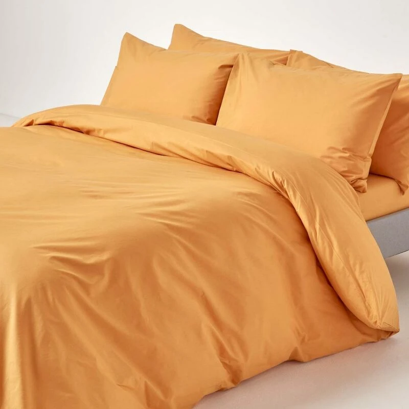Image of HOMESCAPES Mustard Yellow Egyptian Cotton Duvet Cover Set 200 Thread Count, King - Mustard yellow - Homescapes BL1460C