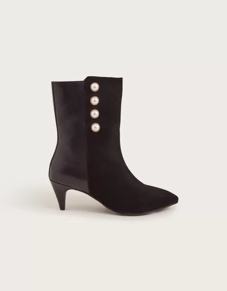 Image of Pearl Button Leather Ankle Boots