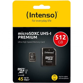 Image of Intenso Premium 512GB UHS-1 Micro SD Card + Adapter