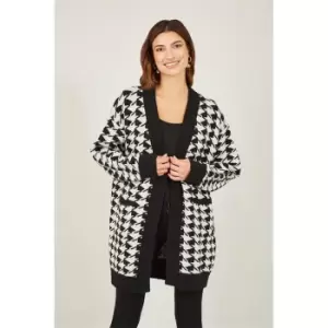 Image of Yumi Black Dogtooth Long Cardigan - Black