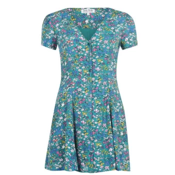 Image of Jack Wills Mollie Ditsy Print V Neck Mini Dress - Green Floral