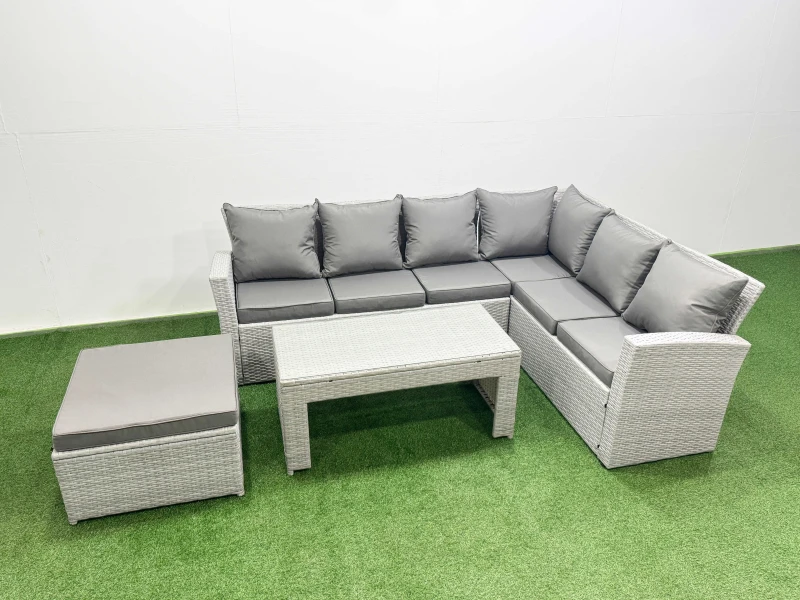 Image of Fimous 7 Seater Garden Outdoor Rattan Furniture Set Coffee Table Set in Light Grey Light Grey Unisex
