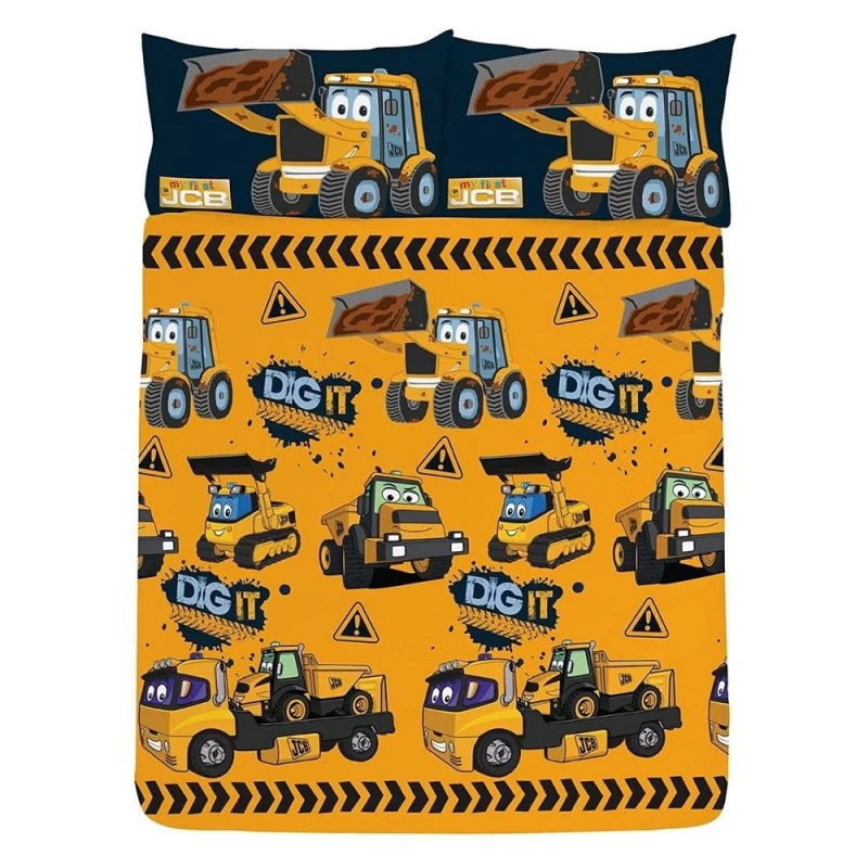 Image of JCB Dig It Duvet Cover Set in Yellow Size: Double Yellow Unisex Double