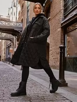 Image of Yours Longer Quilted Jacket - Black, Size 18, Women