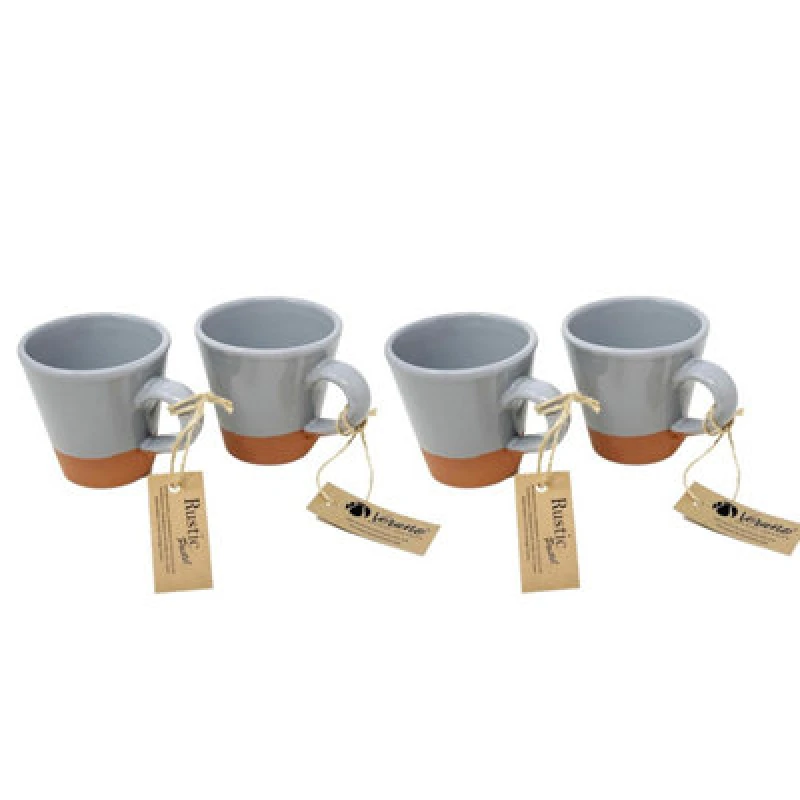 Image of Verano Spanish Ceramics Rustic Pastel Half Dipped Terracotta Kitchen Set Of 4 Conical Cups Grey 9Cm