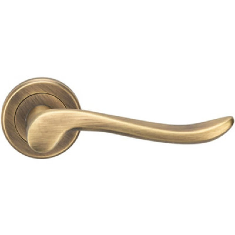 Image of Loops PAIR Scroll Shaped Lever Handle on Round Rose Concealed Fix Antique Brass Metallics