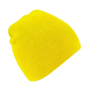 Image of Beechfield Plain Basic Knitted Winter Beanie Hat (One Size) (Yellow)