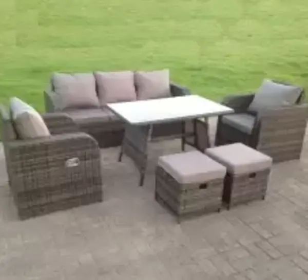 Image of Fimous 5 Seater Outdoor Dark Grey Wicker PE Rattan Garden Furniture with Adjustable Reclining Chair and 2 Stools