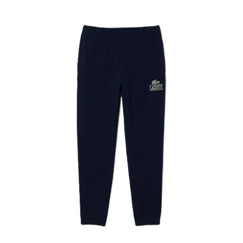 Image of Lacoste Mens Signature Print Closed Hem Fleece Joggers Navy Blue male 2XS