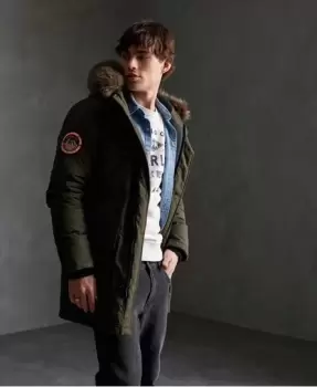 Image of Superdry Mens Everest Parka Jacket Khaki / Army Khaki - Size: S
