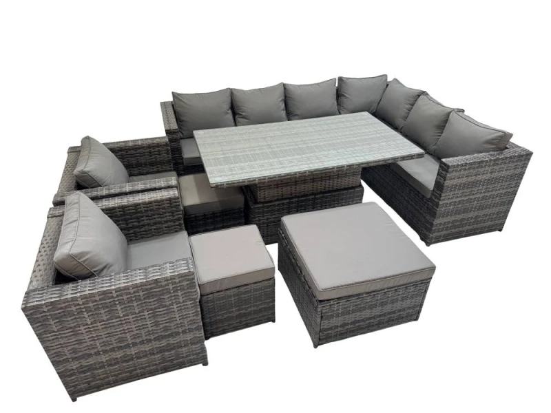 Image of Fimous 11 Seater Rattan Corner Sofa Sets with 2 Chairs 3 Stool in Dark Grey Dark Grey Unisex