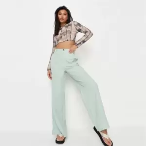 Image of Missguided Split Hem Wide Leg Trousers - Green