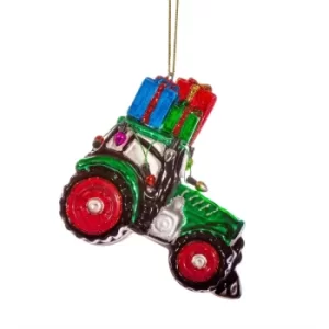 Image of Green Tractor with Gifts Shaped Bauble