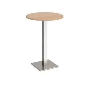 Image of Brescia circular poseur table with flat square brushed steel base 800mm - beech