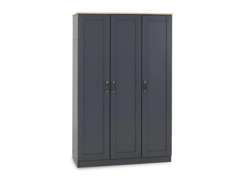 Image of Seconique Portland Grey and Oak 3 Door Triple Wardrobe