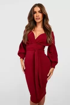 Image of Off the Shoulder Wrap Midi Dress