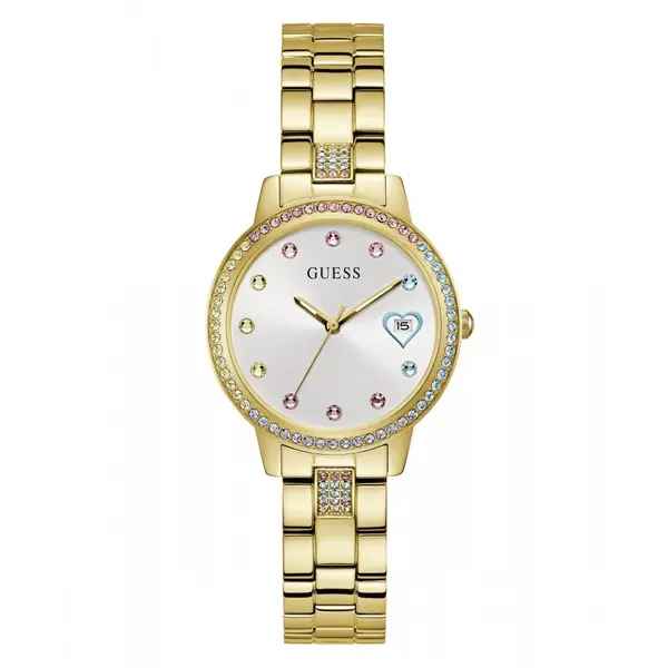 Image of Guess Watches Ladies Three Of Hearts Gold Tone Watch GW0657L2