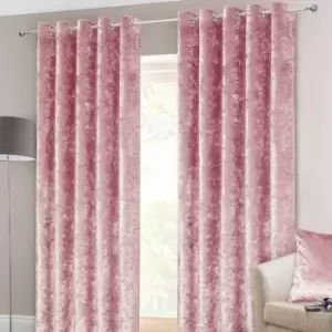 Image of Homecapes Pink Luxury Crushed Velvet Lined Eyelet Curtain Pair 66 x 90'
